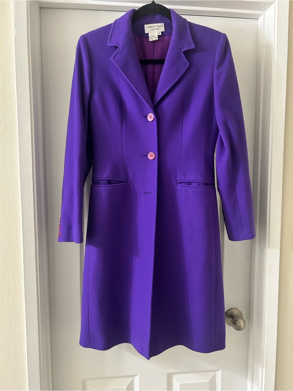 Charles Gray Purple Single-Breasted Wool Trench Coat